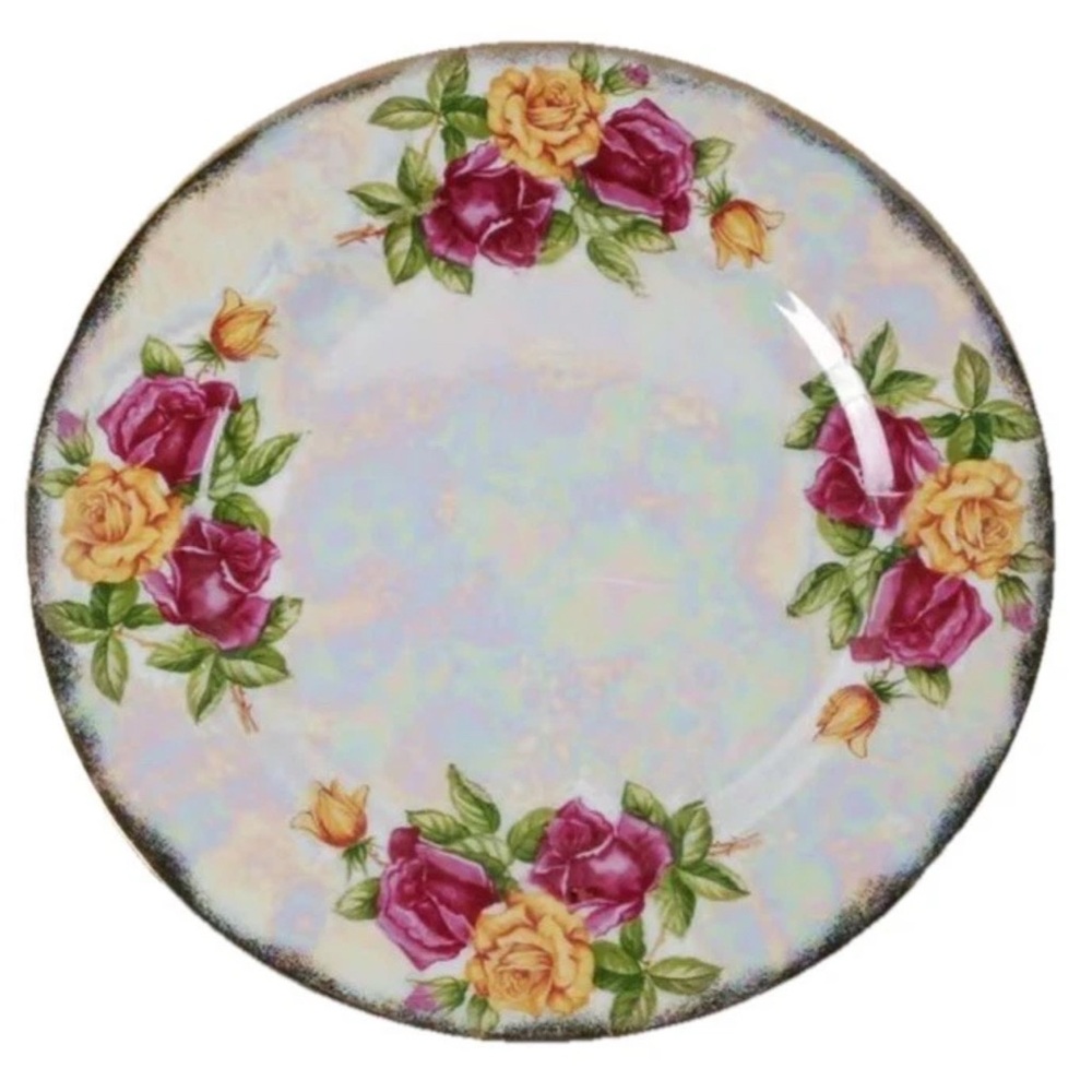Ucagco Lustreware “Flower of the Month” JUNE Rose 8" Salad Plate Japan